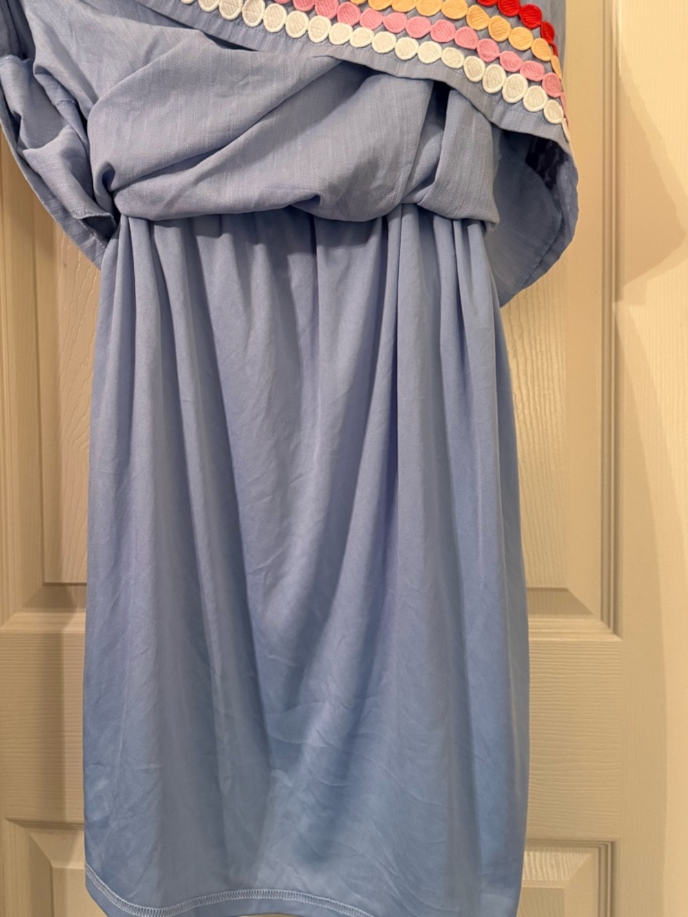 Entro Blue Scallop Trim Tank Dress Smocked Pockets Boho Summer - Picture 6 of 7